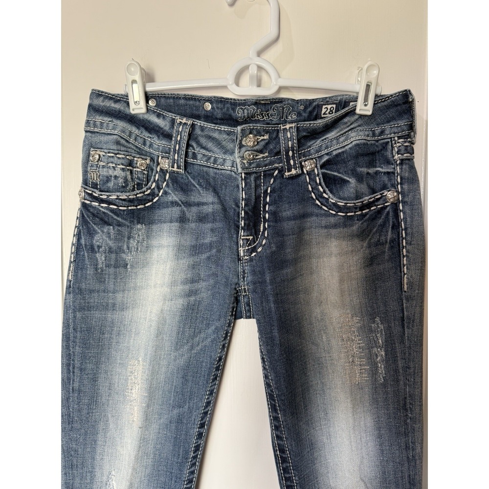 Miss Me Jeans Size 28 Women's Straight JE5066TR Thick‎ Stitch Rhinestones